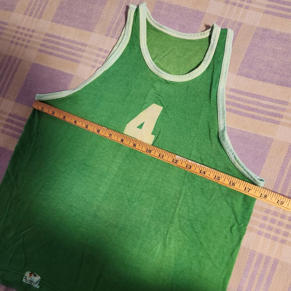 Vintage 60s 50s Felco NY Athletic Wear Jersey SZ M # 4 Green Tank Top Shirt Rare - Picture 5 of 7